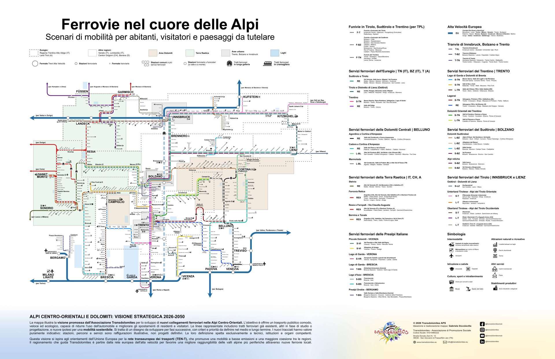 Mappa ferroviaria alpi dolomiti visione transdolomites