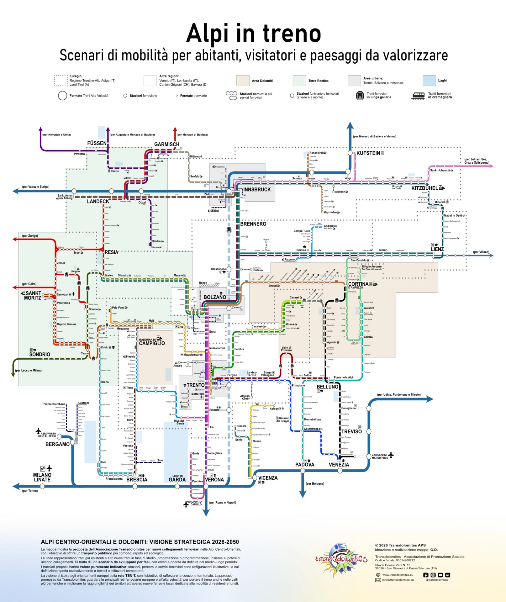 Mappa ferroviaria alpi dolomiti visione transdolomites